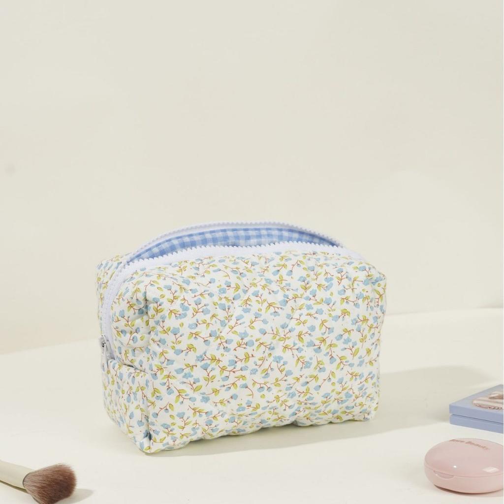 Storage Organizer Floral Puffy Quilted Makeup Bag Flower Printed Cosmetic Pouch Large Travel Cosmetic Bag Makeup Accessory