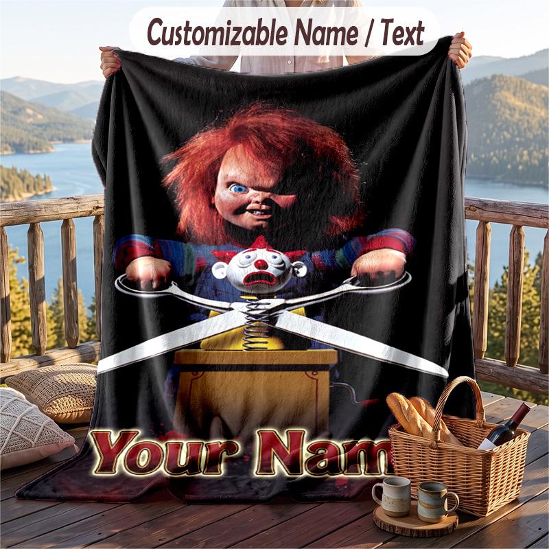 Custom Text Flannel Throw Blanket, Lightweight Cozy Bed Sofa BlanketChild's Play Chucky Tiffany