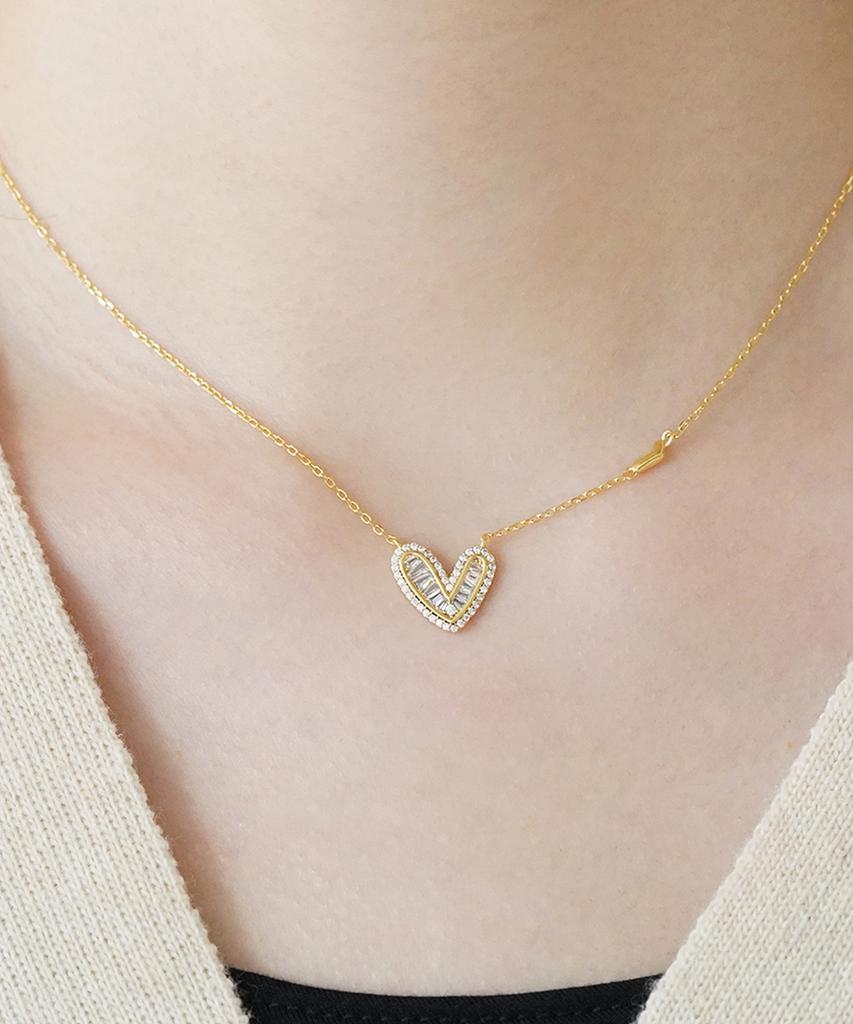Alleun Silver 925 Asymmetrical Heart Cubic Pendant Chain Necklace