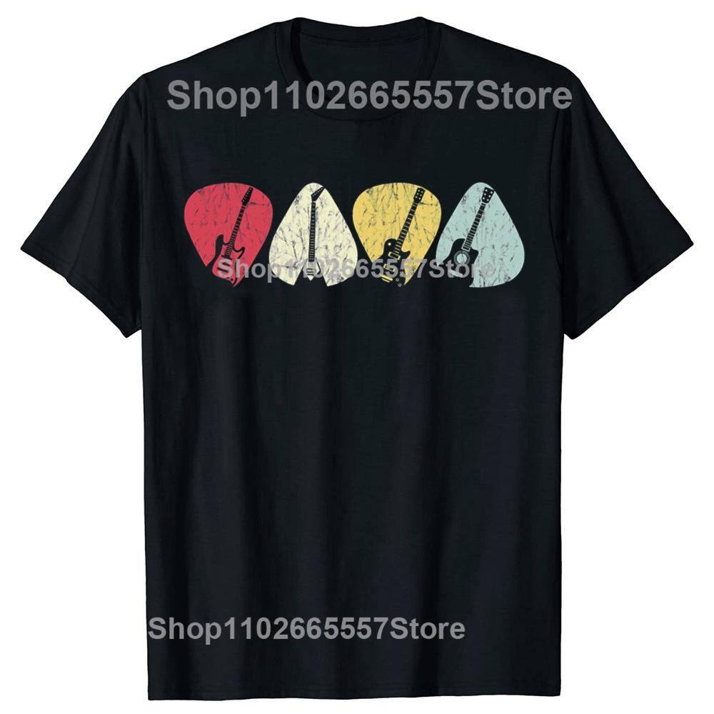 Funny EGuitar Pick For Guitarist Retro Graphic Tshirts Unisex Womens Fashion Casual Tshirt 100 Cotton Loose Oversized T Shirt