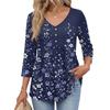 Womens 3/4 Sleeve V Neck Button Detail Floral Print Tunic Top Lightweight Casual Shirt