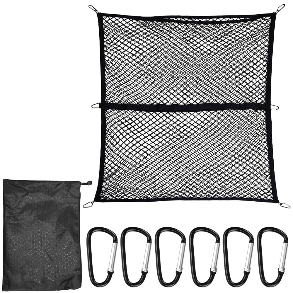 IKY Cargo Net for Cargo Bed and Roof with Small Item Storage and Carabiners X Rack, Stretchable, (120cm 120cm)
