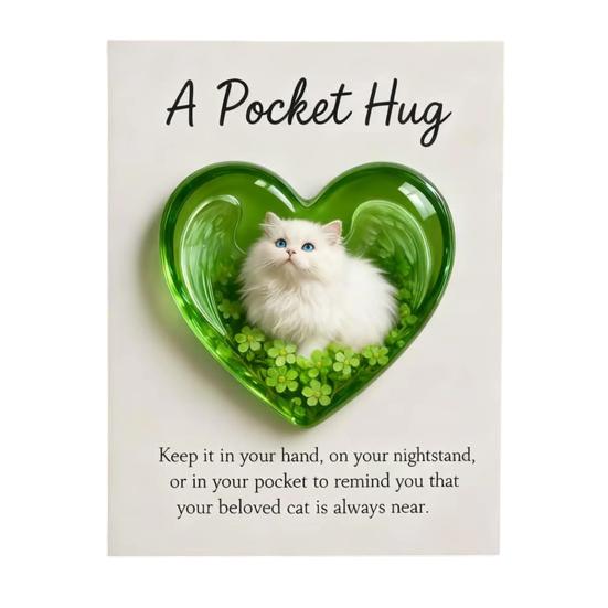 Cat Memorial Pocket Hug with Inspirational Card Emotional Support Love Heart Shaped Cat Pocket Token Decoration Cat Owners Keepsake Gift