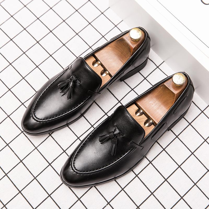

Men s Casual Leather Shoes Fashion Tassel Breathable Leather Formal Dress Oxfords for Party Wedding British Style Sapato Mascu 38 чорний