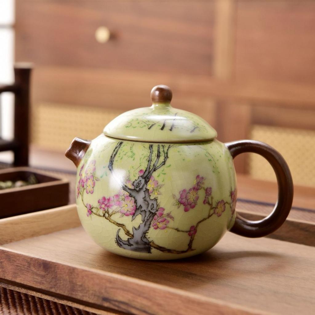 Ru kiln yellow exquisite teapot cover bowl single pot high-end tea brewer household ceramic teapot tea set Xishi pot series