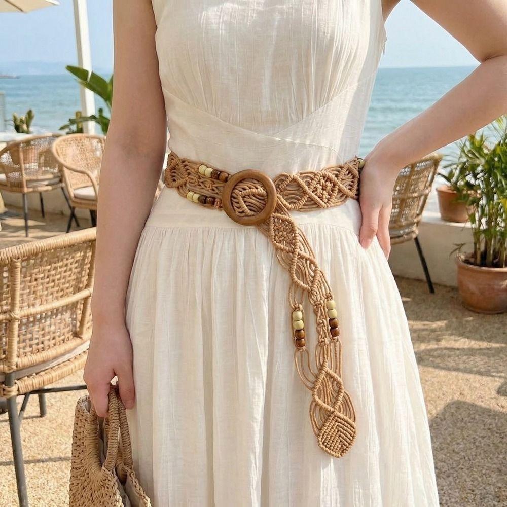 Retro Weave Belt Wax Rope Waist Rope Fashion Bohemian Style Belt  Dress Decoration