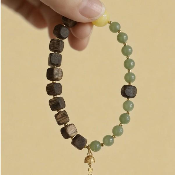 Kinan Agarwood & Hetian Jade Bracelet - 6mm Beads 6mm