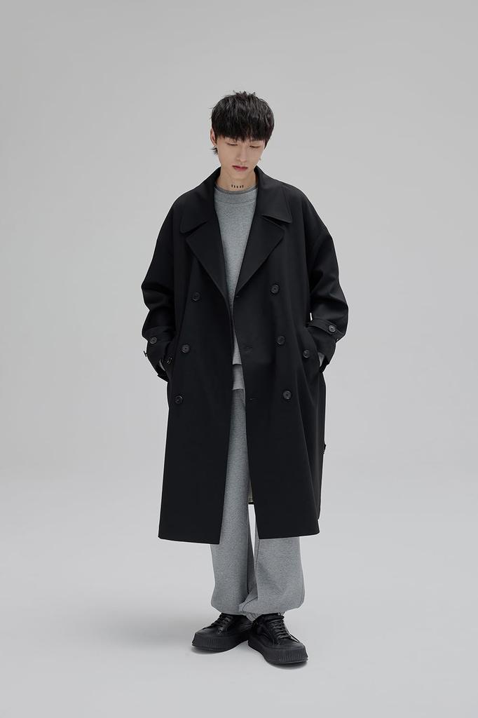 STUDIO NANS Long Trench Coat Men's Knee-Length (XL, Black)