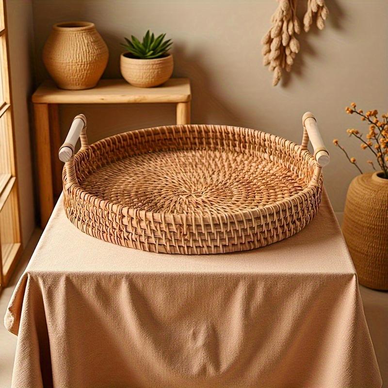 Simple and Elegant Hand-woven Rattan Tray with Heat-resistant Mat Tray | Heat-resistant Mat | Handcrafted Storage Basket