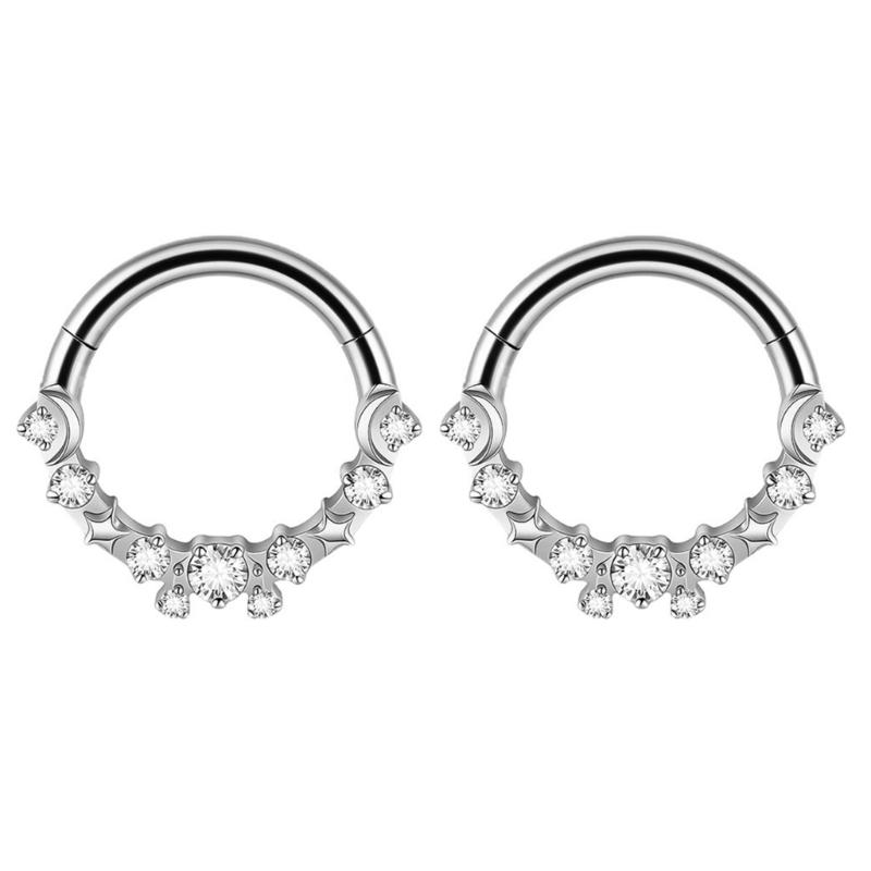 Pack of 2 Unique Geometric Shape Nose Rings Body Piercing Jewelry Seamless Design Metal Texture Polished Finish