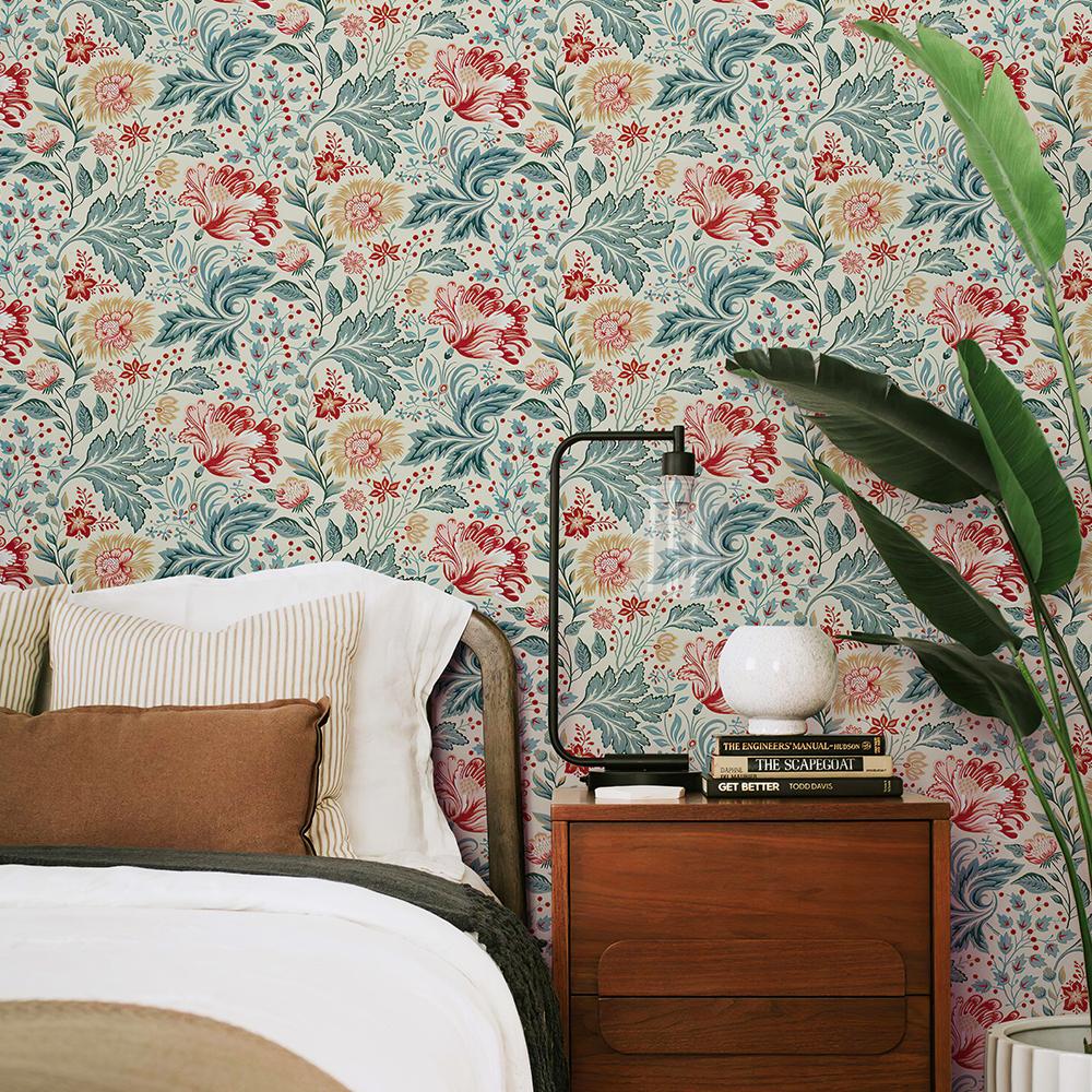 

Blue And Red Floral Vinyl Wallpaper Morden Waterproof And Durable PVC Wall Sticker Flower Cabinet Sticker For Furniture 44cmx300cm