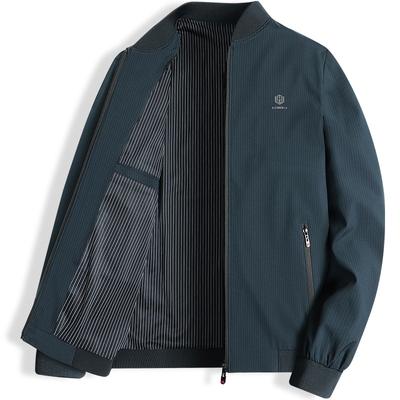 Casual Jas met Opstaande Kraag voor Heren Lente en Herfst Nieuwe Bedrukte Dunne Zakelijke Casual Jas voor Mannen van Middelbare Leeftijd