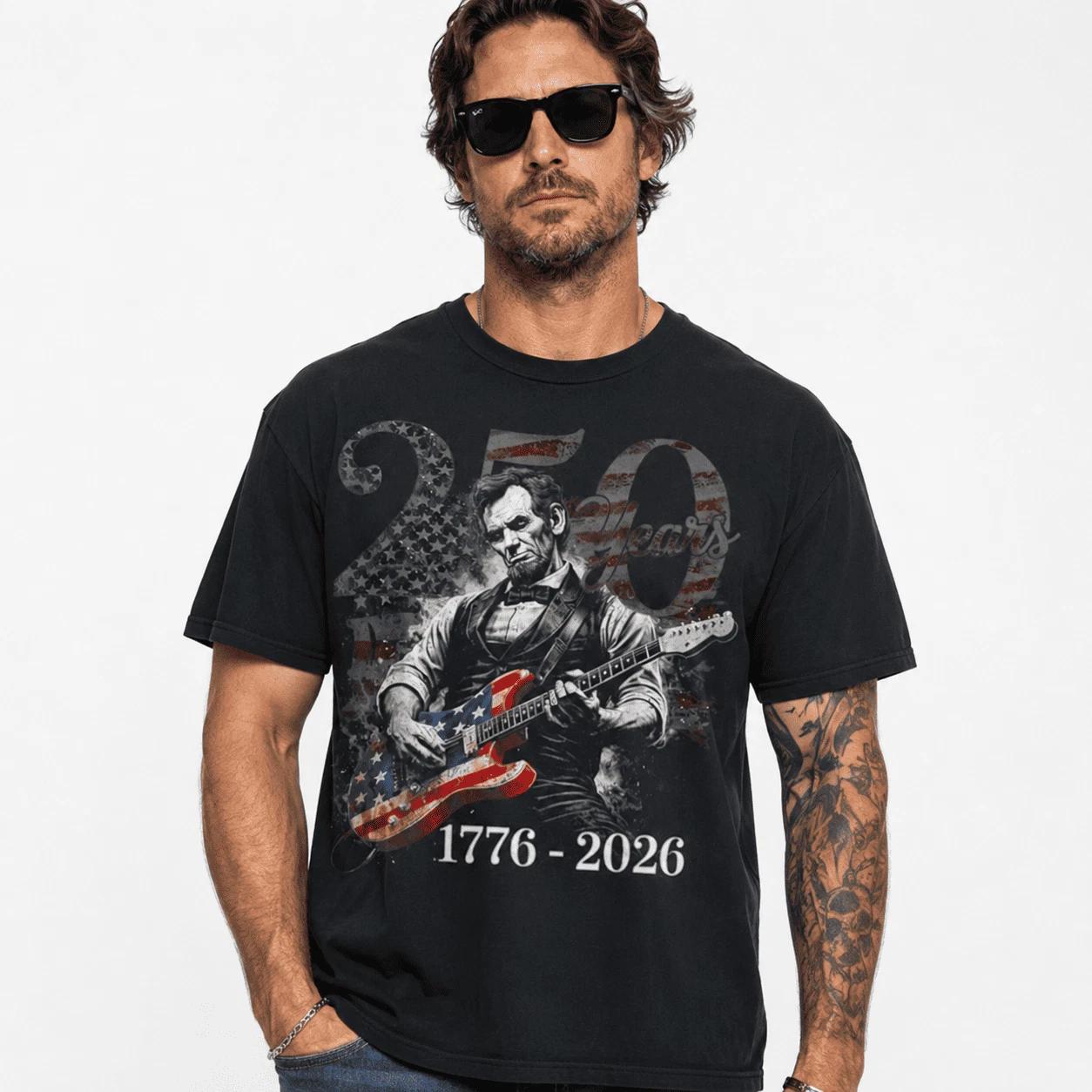 Abraham Lincoln Guitar USA 250th Anniversary Patriotic 4th of July T-Shirt XXXL