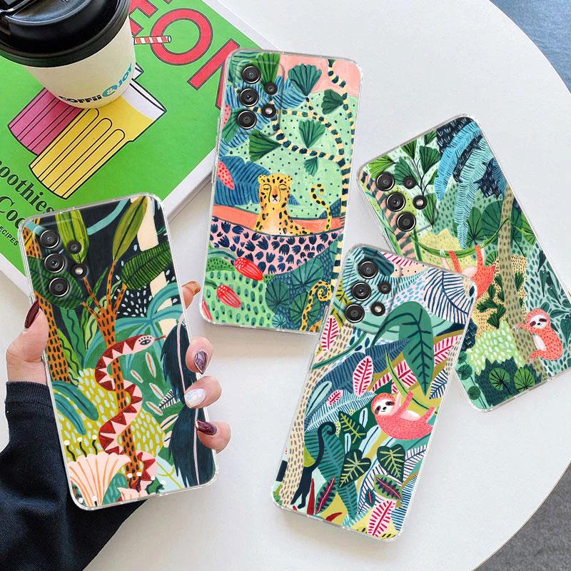 Jungle Art Snake Cats Sloth Phone Case For Samsung Galaxy A56 A57 A37 A55 A54 A36 A35 A26 A25 A16 A17 A07 A52 A34 A73 A21s Cover