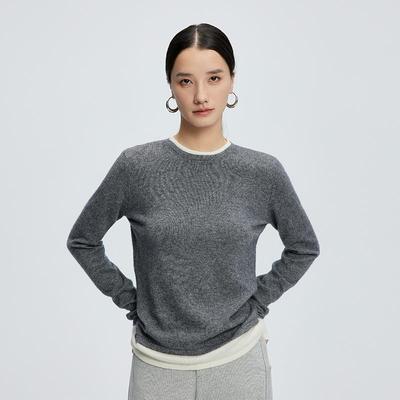 Women's Cashmere Knitwear Round Neck Two-Piece Color Block Slimming Pullover Sweater