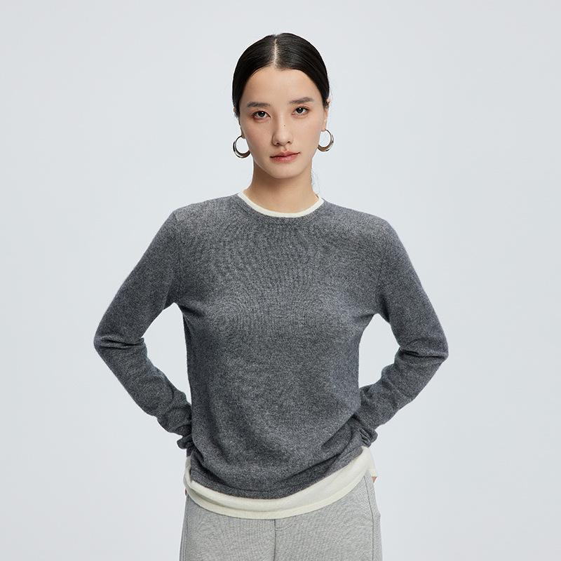 Women's Cashmere Knitwear Round Neck Two-Piece Color Block Slimming Pullover Sweater