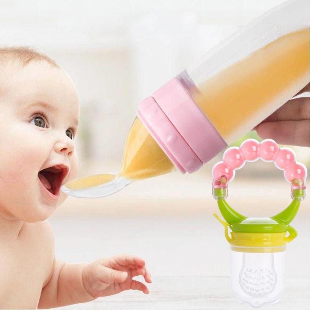 Baby Combo Set – Rattle Toy & Silicone Spoon Feeder Bottle (Pack of 2)