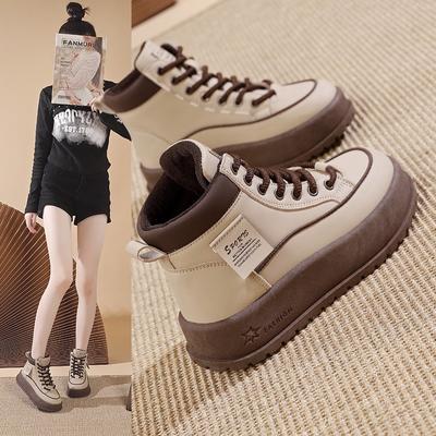 Korte laarzen voor lente en herfst Nieuwe retro veelzijdige board schoenen High top damesschoenen