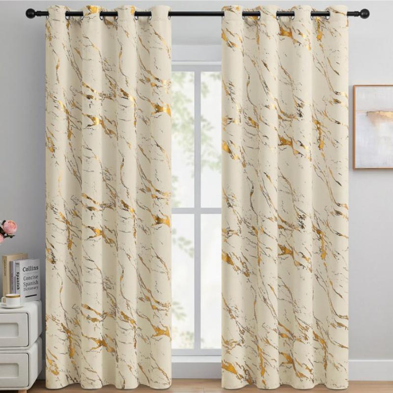 2pcs 100% Blackout Luxury Curtains - Gold Foil Jacquard with High Precision Weave Thickened Window Decor
