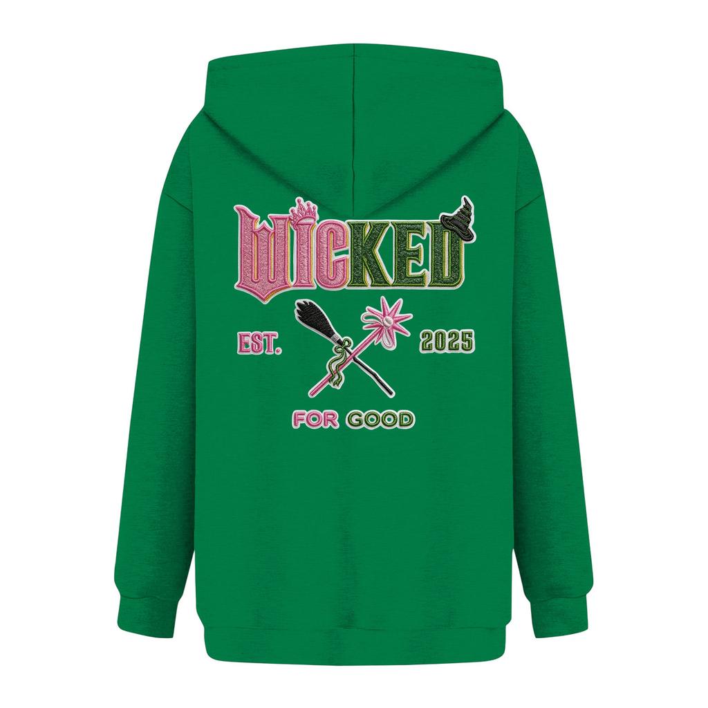 Women's Casual Long Sleeve Pullover Witch Print Hooded Sweatshirt