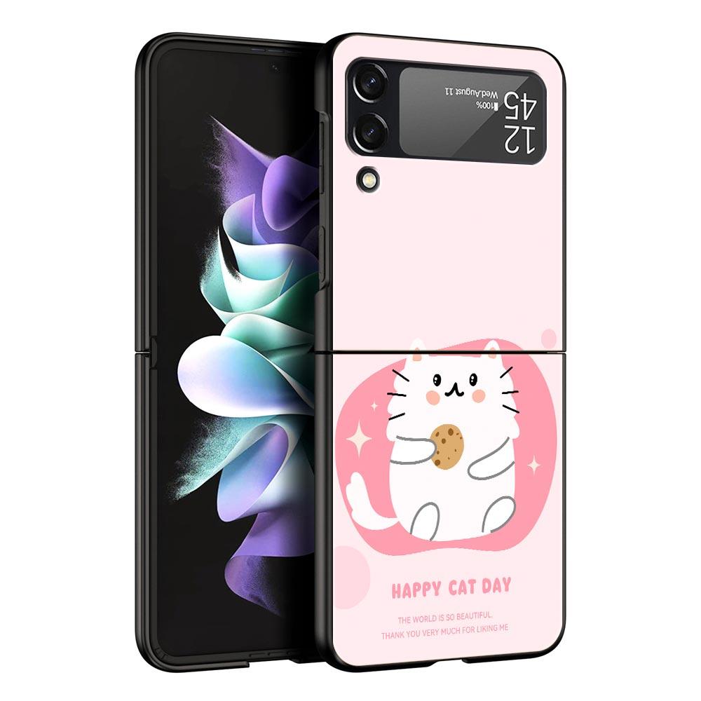 Cute Cartoon Black Cat Phone Case For Samsung Galaxy Z Flip3 Flip4 Flip5 Case Shell For Z Flip 3 4 5 6 7 Hard Folding Cover