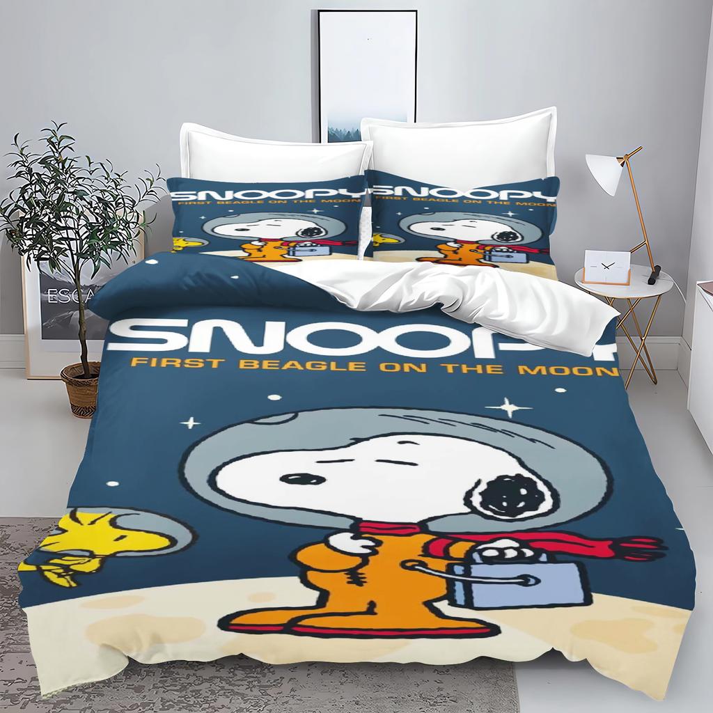 Snoopy 3-Piece 1 Quilt Cover Set 3D Children'S Home Decor Bedding Set Cotton Covers 100% Polyester