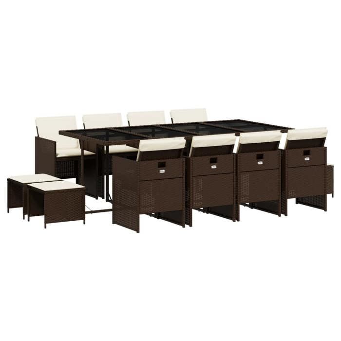 VidaXL Ensemble à manger de jardin avec coussins 13 pcs marron rotin 3277748