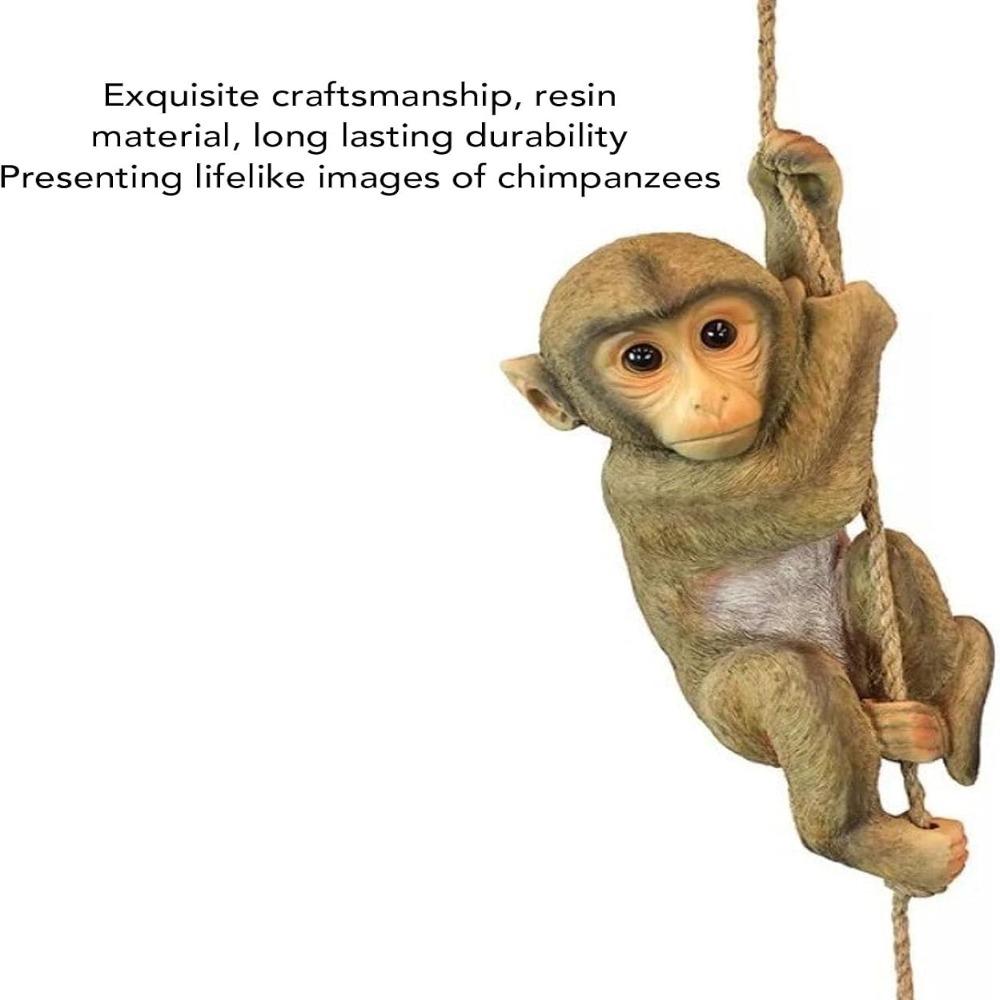 Resin Garden Monkey Statue Beige Chimpanzee Sculpture Durable Hanging Animal Ornament