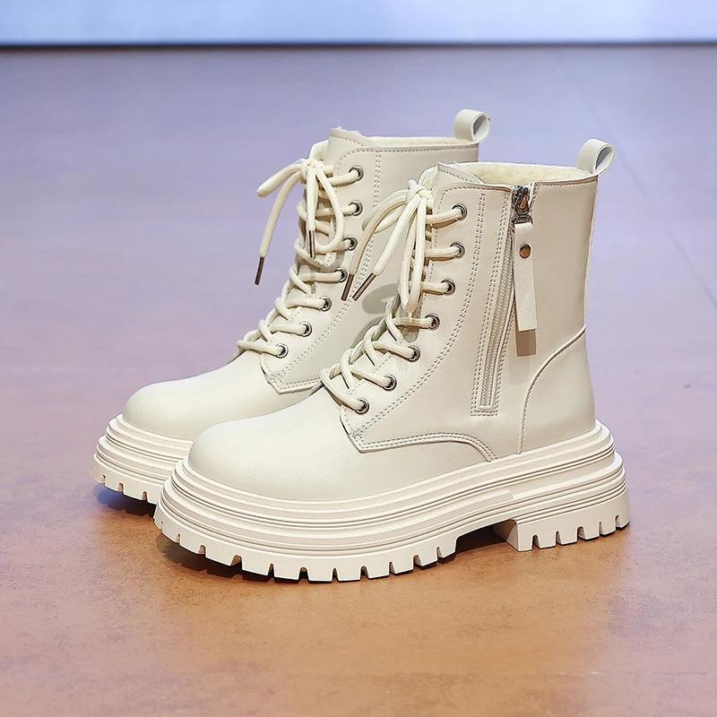 

Women s Fashion Boots Retro Leather Ankle Boots Women Luxury Soft Sole Short Boots New Platform Non-slip Round Toe shoes 35