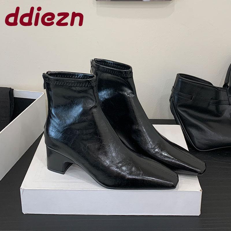 Fashion Fashion 3CM Heels Ladies Ankle Stretch Boots Female Zippers Shoes Modern Pointed Toe Women Short Boots Pumps Shoes