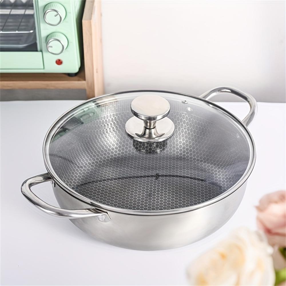 Stainless Steel Honeycomb Non-Stick Double-Handle Wok with Lid, Multi-Functional Home Frying, Stir-Frying, and Stewing Pot