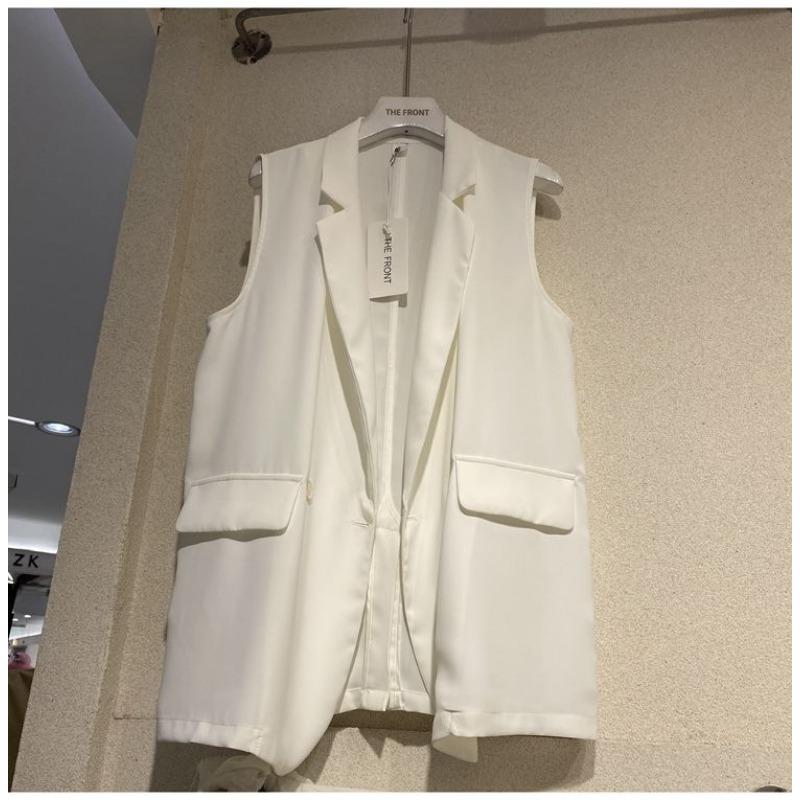 Жіночий літній вільний тонкий піджак-жилет на одному ґудзику з лацканами без рукавів