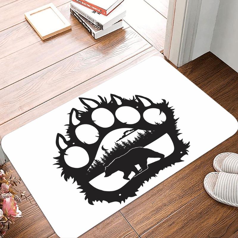 Creative Silhouette of Bear Paw Printing Non-Slip Waterproof Doormat Easy Clean Entrance Floor Mat Home Decor Durable So Fashion