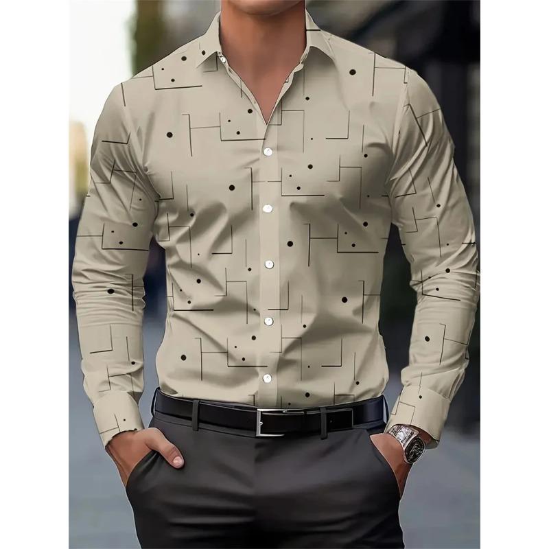 Men's Fashion Polka Dot Digital Print Shirts, Casual Breathable Lapel Button Long Sleeve Shirt Men's Clothing Men's Formal Tops