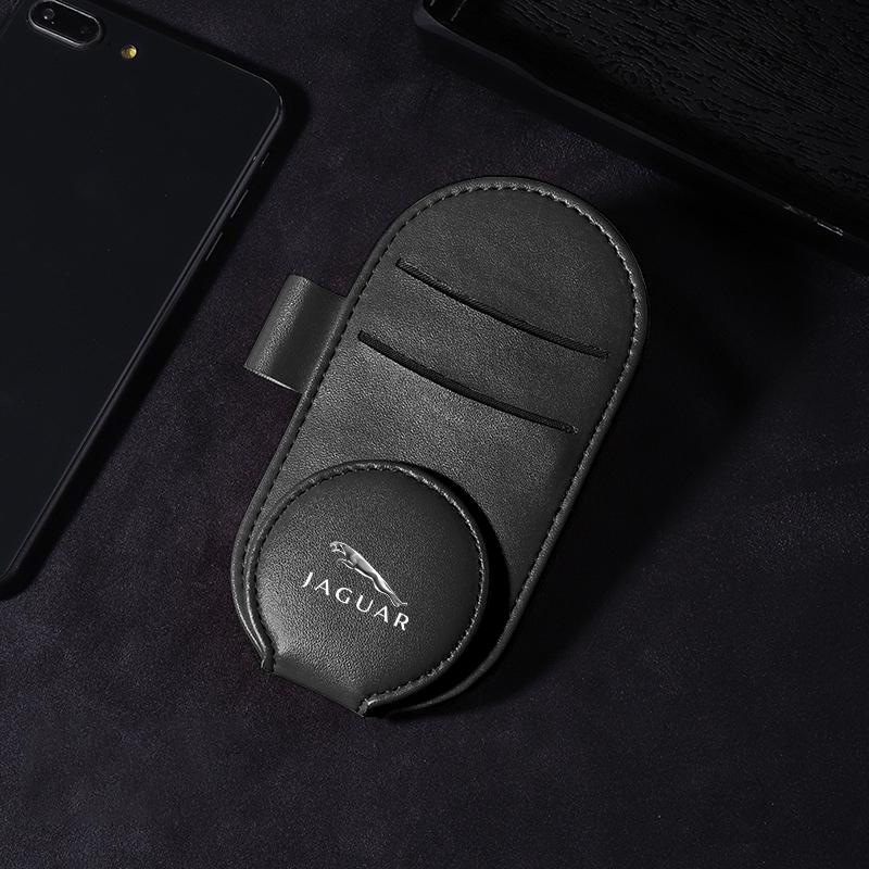 Leather Car Glasses Clip Sun Visor Multi-function Sunglasses Clip For Jaguar XF XE XJ F-Pace X-Type S-Type F-Type E-Pace I-PACE XK