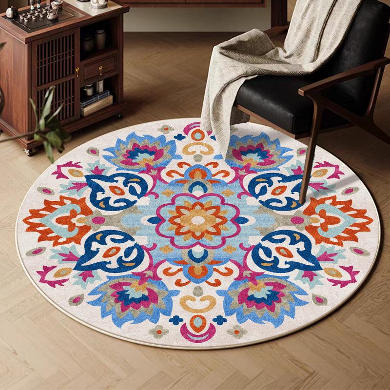 VIKAMA Retro Round Carpet, Living Room Persian Ethnic Style Sofa Cushion, Bedroom Study Room Carpet, Home Decoration