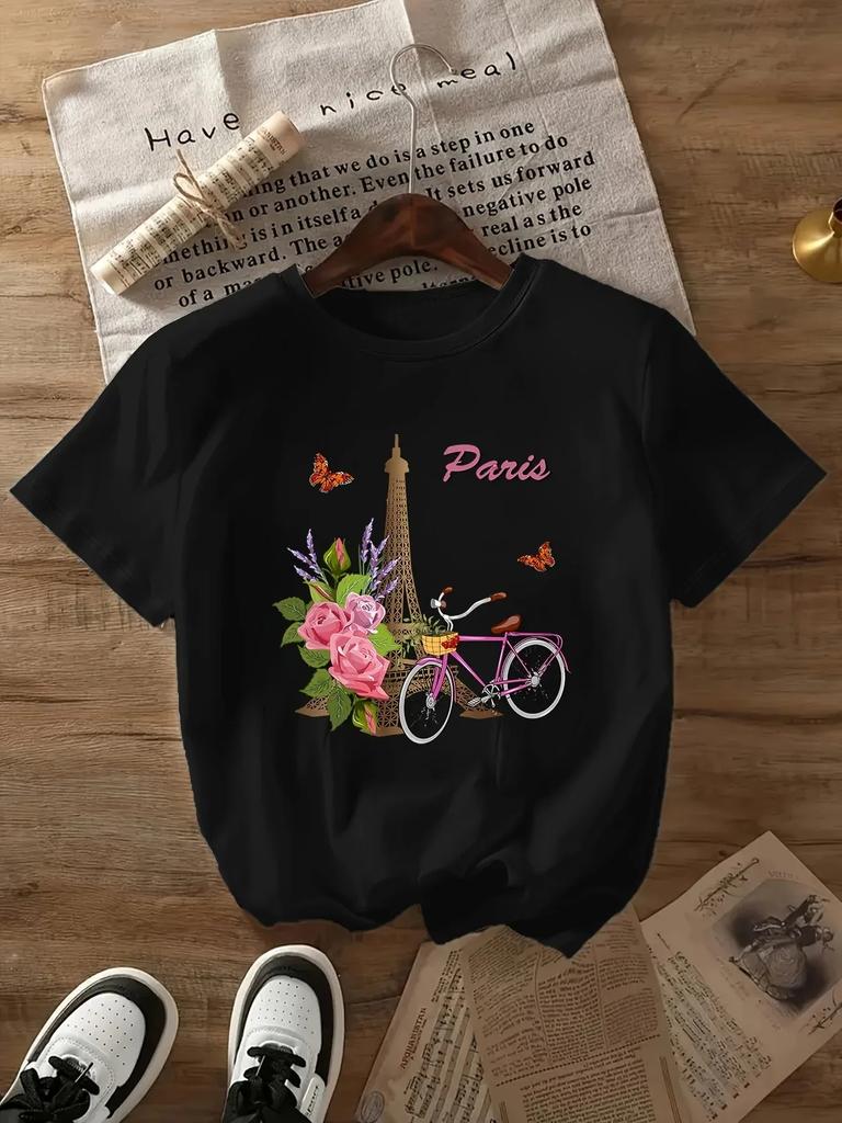Paris Printed TShirts Casual TShirts with Short Sleeves And Spring And Summer Fashion WomenS Tops TShirts