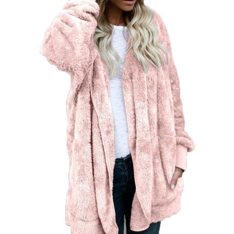 Cardigan da donna in tinta unita caldo invernale con cappuccio cappotti maglioni lavorati a maglia a maniche lunghe giacche cardigan in pelliccia sintetica allentata giacca con cappuccio cappotto capispalla