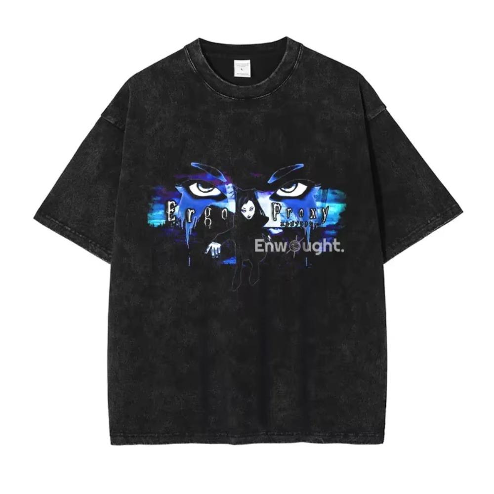 Ergo Proxy T Shirt Anime Mayer Re-l Oversized Vintage Washed T-shirts Streetwear Retro Manga DTG Printed Shirt Daily Wear Cool Top L