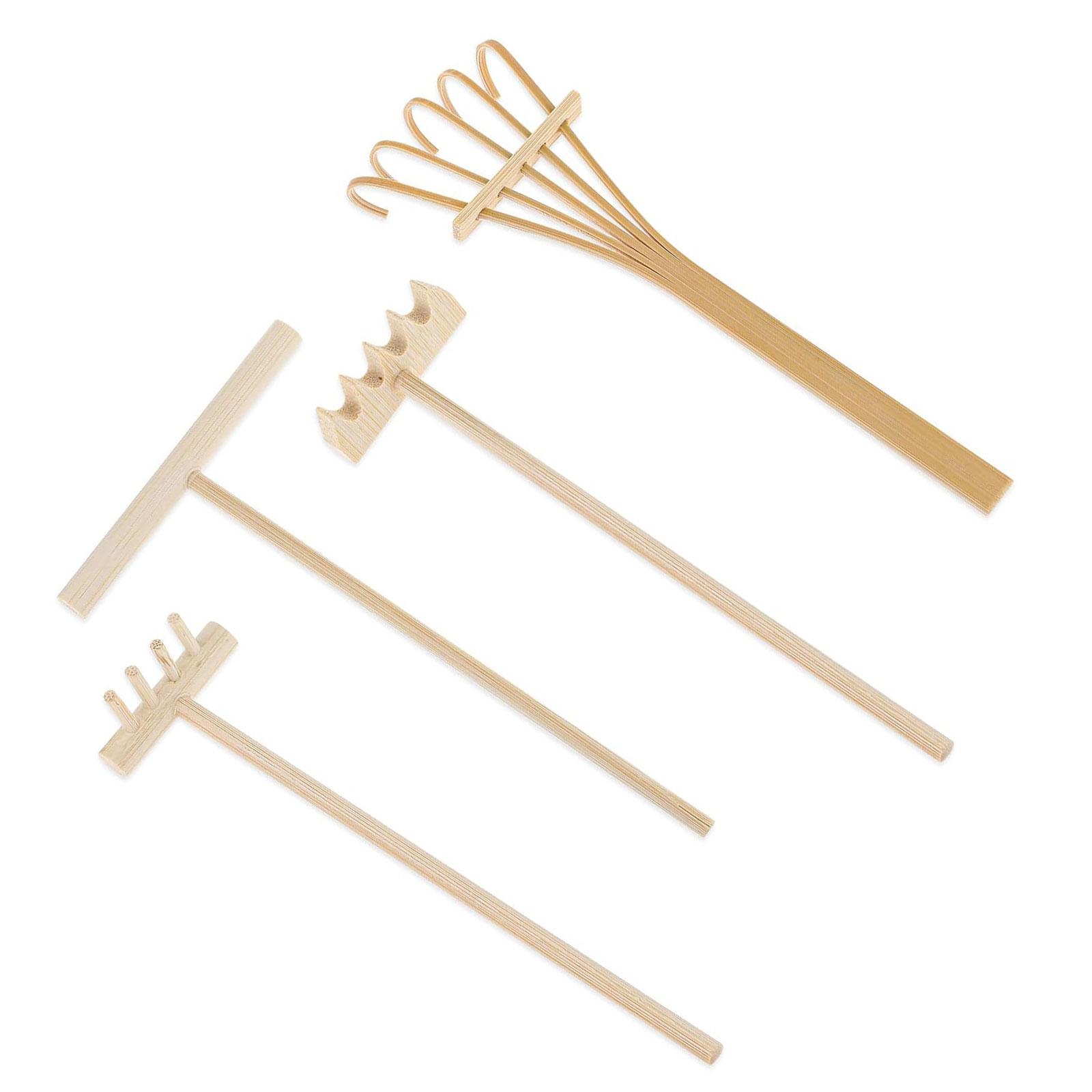 

Набор из 4 садовых граблей для песка, миниатюрные деревянные ручки, инструменты для украшения дома и офиса, аксессуары для медитаций и граблей