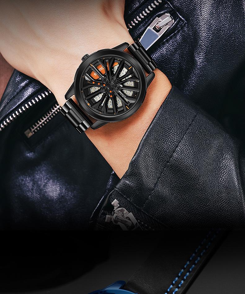 Sanda Men's Creative Wheel Quartz Watch - Trendy Rotating Waterproof Wristwatch