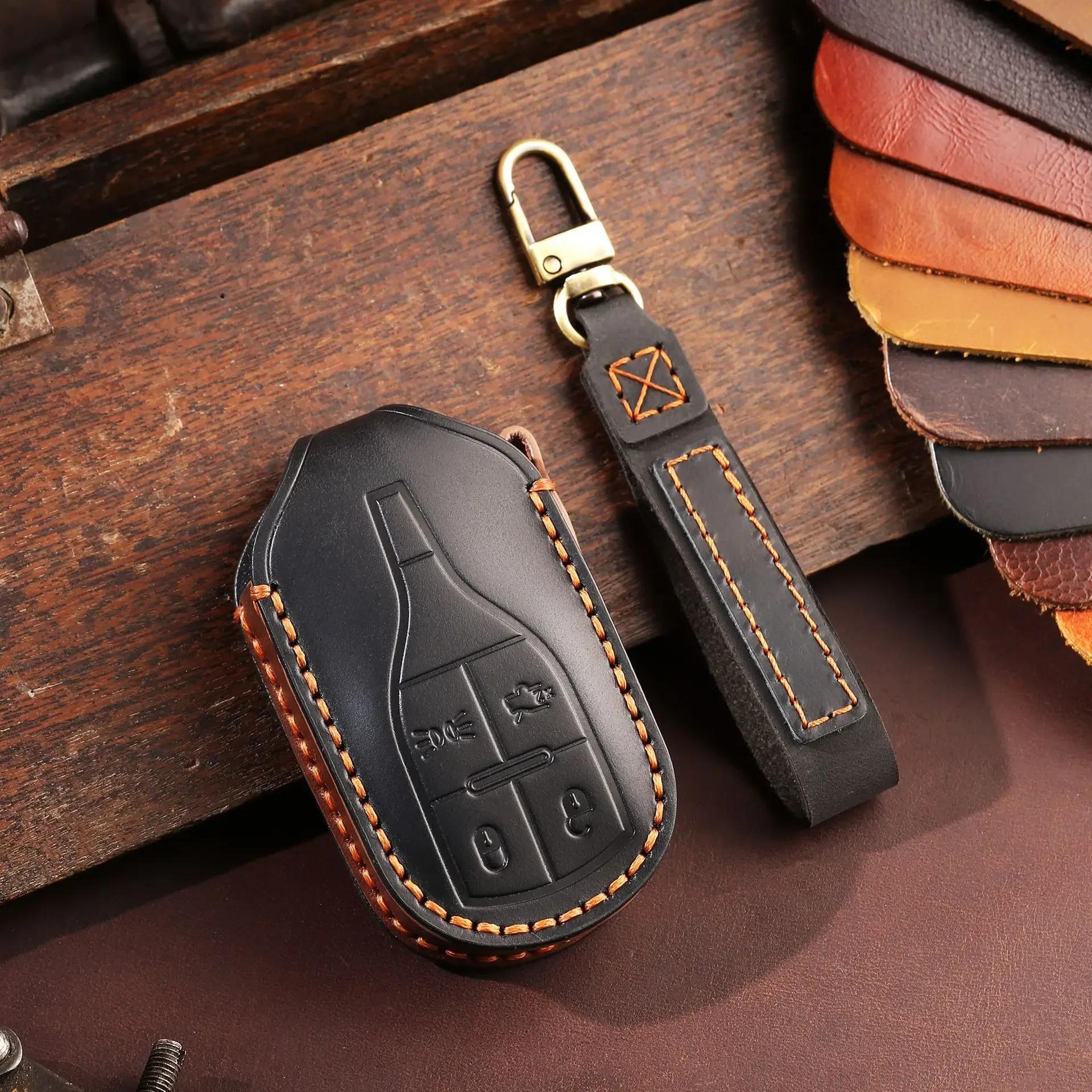 Leather Car Key Case Cover Holder Keychain Shell for Maserati Levante Quattroporte Ghibli Remote Key Protector чёрный