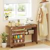 Folding Sewing Table, Rolling Craft Table with Storage compartments, Shelf and Lockable Casters for Small Spaces, Brown