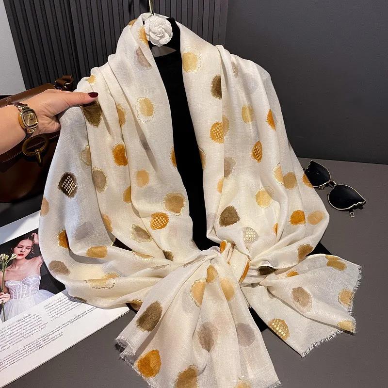 Women Lurex Polka Dot Fringe Cotton Viscose Shawls Scarf Lady High Quality Thin Wrap Beach Stole Bufandas Muslim Hijab 180*90Cm