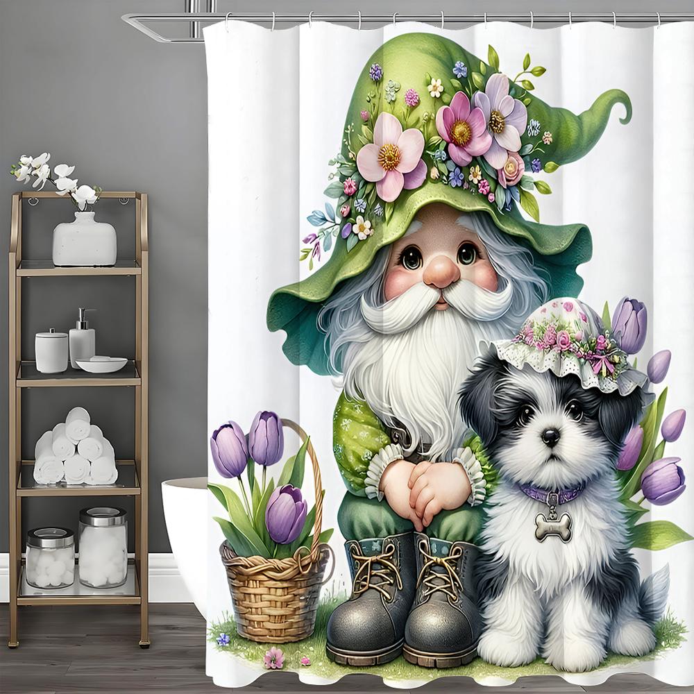 

Милая карликовая тюльпановая собака, цветочная шторка для душа, декоративная шторка для ванной, водонепроницаемая шторка для душа с крючками 90*180cm