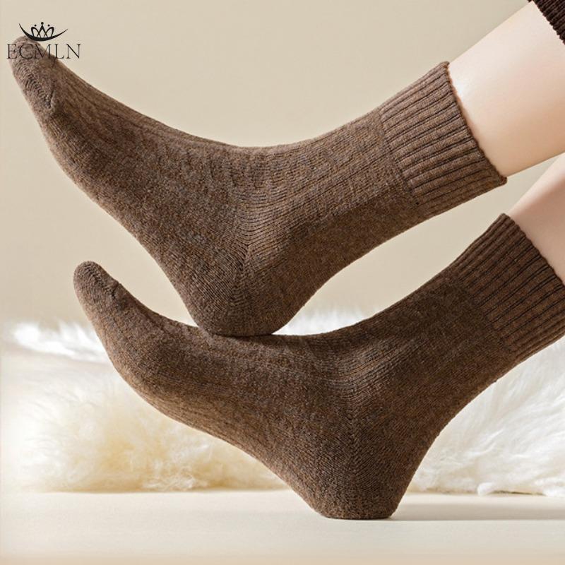 Women's Mid-tube Socks Autumn and Winter Thick Warm Terry Socks Retro Hemp Pattern Solid Color Women's Socks