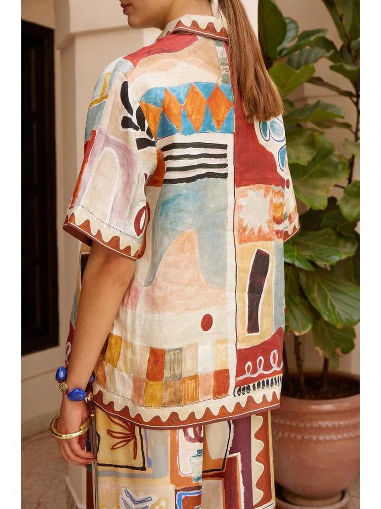 2025 Fashionable Linen Short Sleeve Casual Loose Set