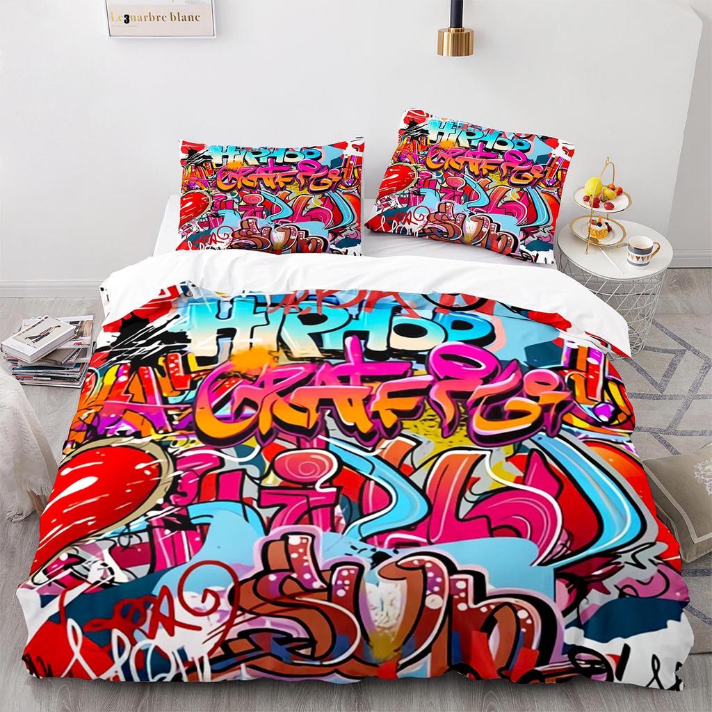 Digital Printing Three-Piece Hip Hop Graffiti Size Quilt Cover 3D