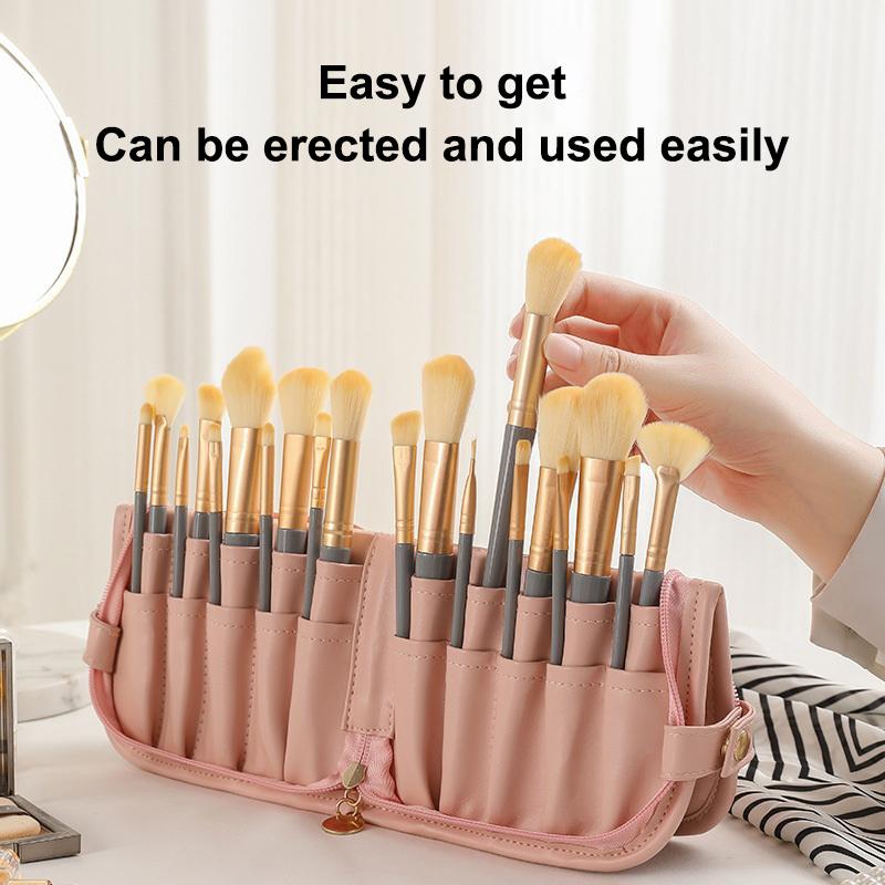 Makeup Brush Case Makeup Brush Holder Travel Waterproof Cosmetic Bag Stand-Up Foldable Makeup Cup With Zipper Makeup Brush Bag
