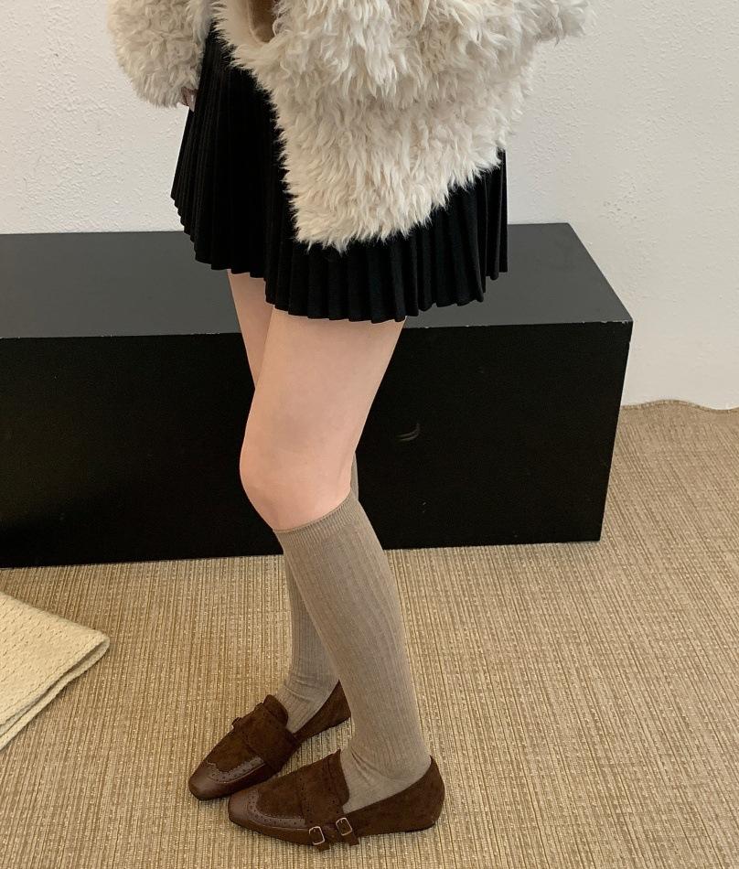 Square Head Inner Height Increase Plush Shoes Outer Wear Women's New Autumn New One-pedal Lazy Shoes Loafers Small Leather